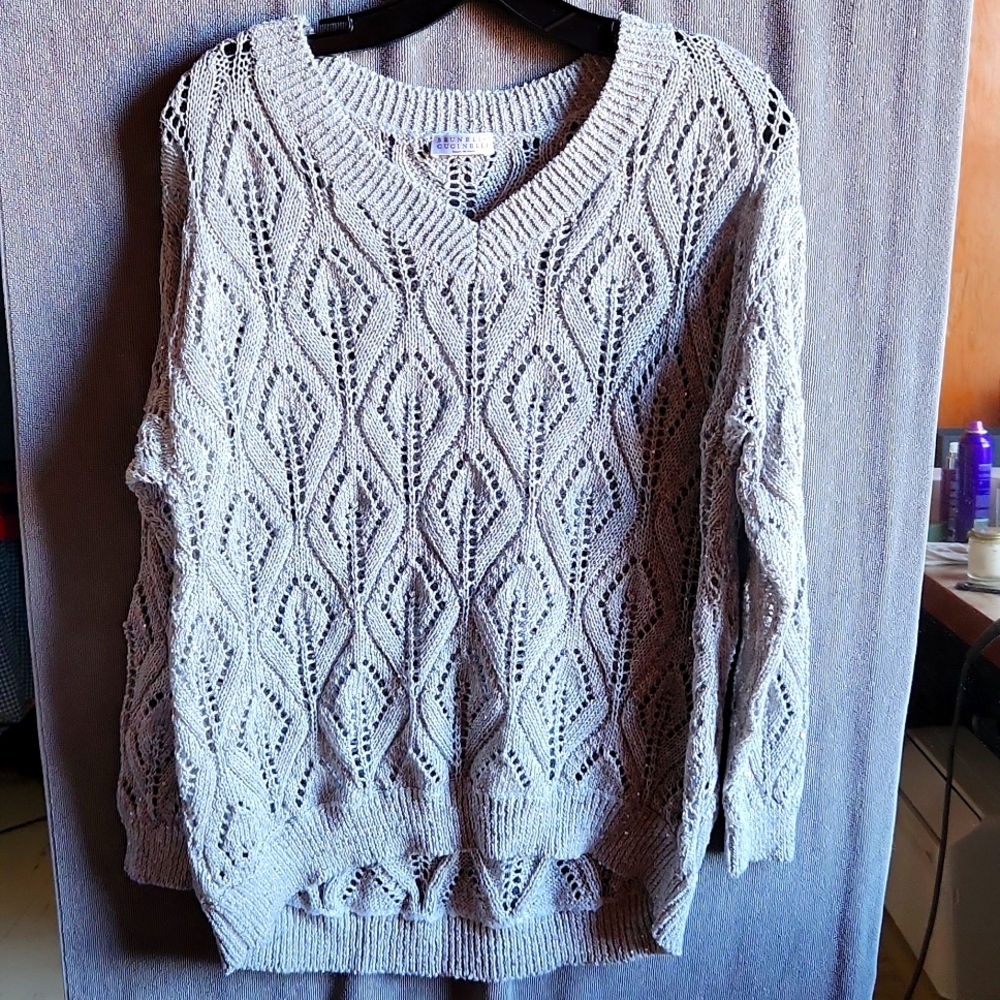 Grey sequin Brunello Cucinelli v-neck sweater